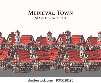 
Medieval ancient city. Seamless pattern.
