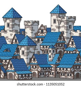 
Medieval ancient city. Seamless pattern.
