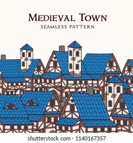  Medieval ancient city. Seamless pattern.
