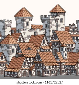
Medieval ancient city. Seamless pattern. Border ornament.
