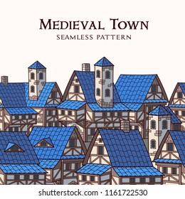 
Medieval ancient city. Seamless pattern. Border ornament.

