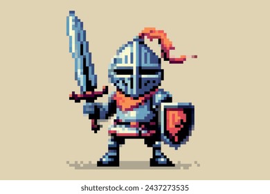 Medieval ancient knight pixel art 8 bit style illustration