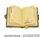 Medieval ancient manuscript or magic spellbook book for game icon, cartoon vector. Wizard mystery of ancient fantasy adventure game icon of Medieval spellbook with spells on paper pages manuscript