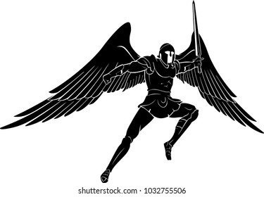 Medieval Angel Warrior Mid Air Silhouette Stock Vector (Royalty Free ...