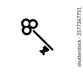 Medieval Antique Old Key Solid Flat Vector Icon Isolated on White Background.