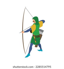 Medieval archer isometric character 3d vector illustration