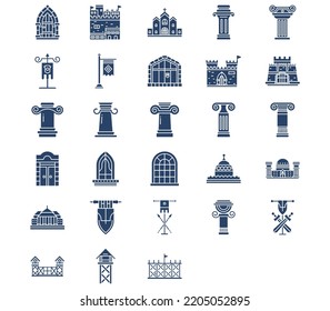 Medieval architecture and castle icon set