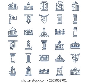 Medieval architecture and castle icon set