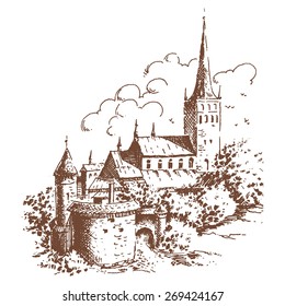 Medieval Architecture - European Church - Illustration