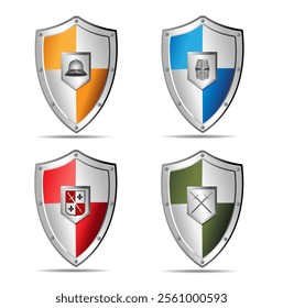 Medieval armament. Set of knightly shields on white background. Vector illustration