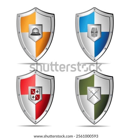 Medieval armament. Set of knightly shields on white background. Vector illustration