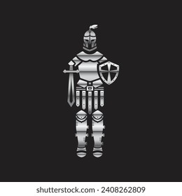 Medieval armed knight in armor and on a horse. Historical ancient military characters set. Prince with a spear and a flag. Ancient fighters.