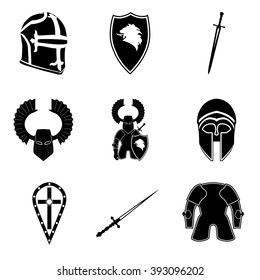 Medieval armor and weapon 9 icons set