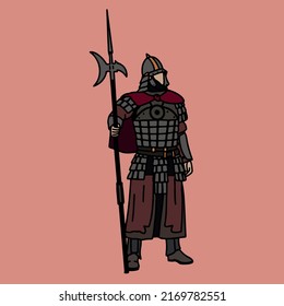 Medieval armored guard with a halberd.