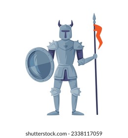 Medieval armored knight holding lance and shield ready to joust vector illustratio