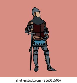 Medieval armored man of the vanguard with a two-handed sword.