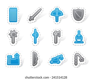 medieval arms and objects icons - vector icon set 