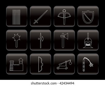 Medieval arms and objects icons - vector icon set