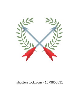 medieval arrows crossed with wreath flat style icon vector illustration design