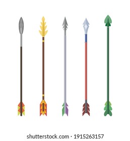 Medieval arrows set. Fighting decorative cartoon arrows. Design element for poster, label or sign on menu. Color vintage symbols