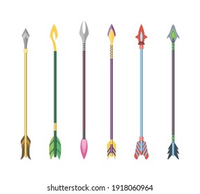 Medieval arrows set. Fighting decorative cartoon arrows. Design element for poster, label or sign on menu. Color vintage symbols