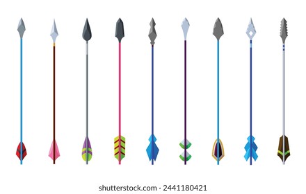 Medieval arrows set. Fighting decorative cartoon arrows. Design element for poster, label or sign on menu. Color vintage symbols
