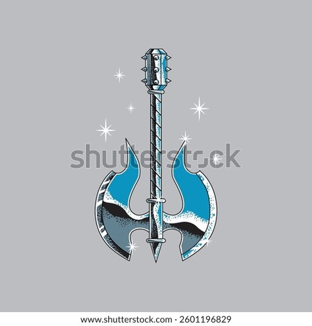 medieval axe in chrome style with spikes