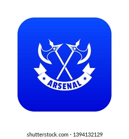 Medieval axe icon blue vector isolated on white background