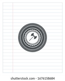 medieval axe icon draw (pencil strokes). Vector Illustration. Detailed.