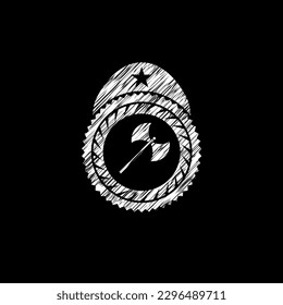 mittelalterliches Axt-Symbol auf einer Tafel gezeichnet. 