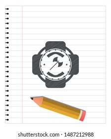 medieval axe icon drawn with pencil strokes. Vector Illustration. Detailed.