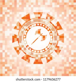 medieval axe icon inside abstract orange mosaic emblem
