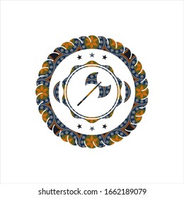 icono medieval de hacha dentro de la insignia de estilo arabesco. decoración árabe.