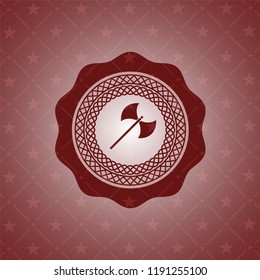 medieval axe icon inside badge with red background