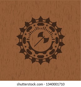 medieval axe icon inside badge with wood background