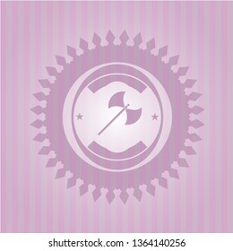 medieval axe icon inside badge with pink background