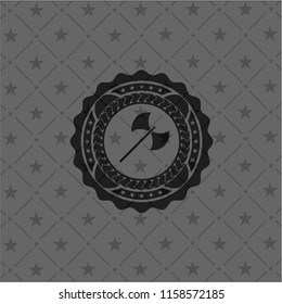 medieval axe icon inside black emblem. Vintage.