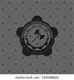 medieval axe icon inside black emblem. Vintage.