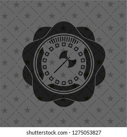 medieval axe icon inside black emblem. Vintage.