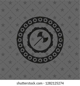 medieval axe icon inside black emblem. Vintage.