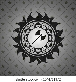 medieval axe icon inside black emblem. Vintage.