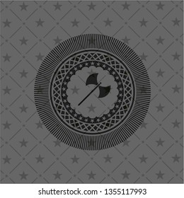 medieval axe icon inside black emblem. Vintage.