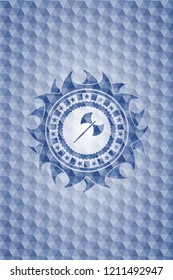 medieval axe icon inside blue hexagon emblem.