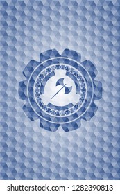 medieval axe icon inside blue hexagon badge.