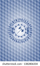 medieval axe icon inside blue hexagon badge.