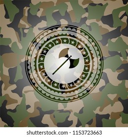 medieval axe icon inside camouflaged emblem
