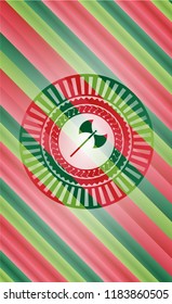 medieval axe icon inside christmas emblem background.