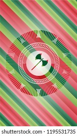 medieval axe icon inside christmas colors style emblem.