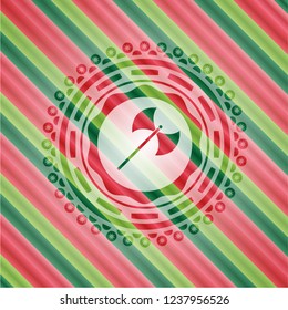 medieval axe icon inside christmas emblem.