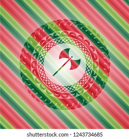 medieval axe icon inside christmas colors emblem.